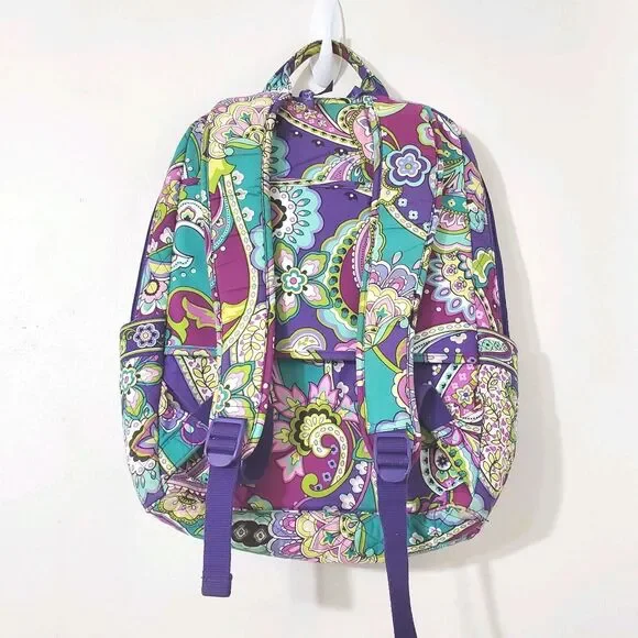Vera Bradley Campus Backpack Quilted Bookbag Purlpe Paisley - Picture 2 of 5